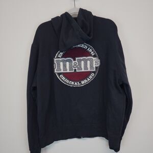 M&M’s Full Zip Graphic Hoodie Size XL Black Long Sleeve Embroidered Logo Relaxed